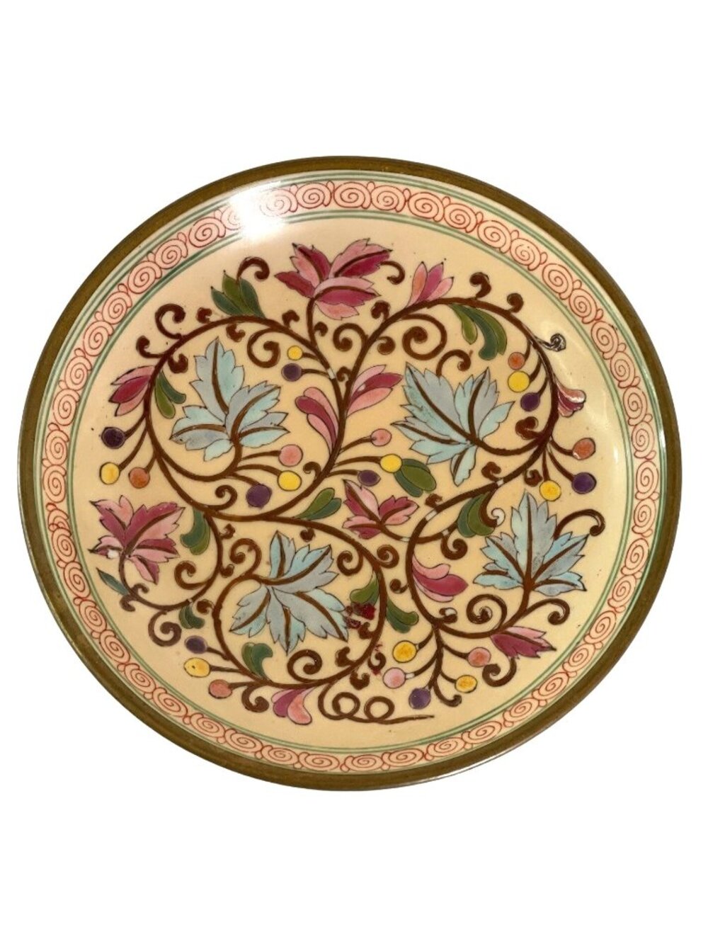 Macau H.F.P. Chinese Porcelain Bowl Floral Pattern 7.75" x 1.5" Beige and Brown